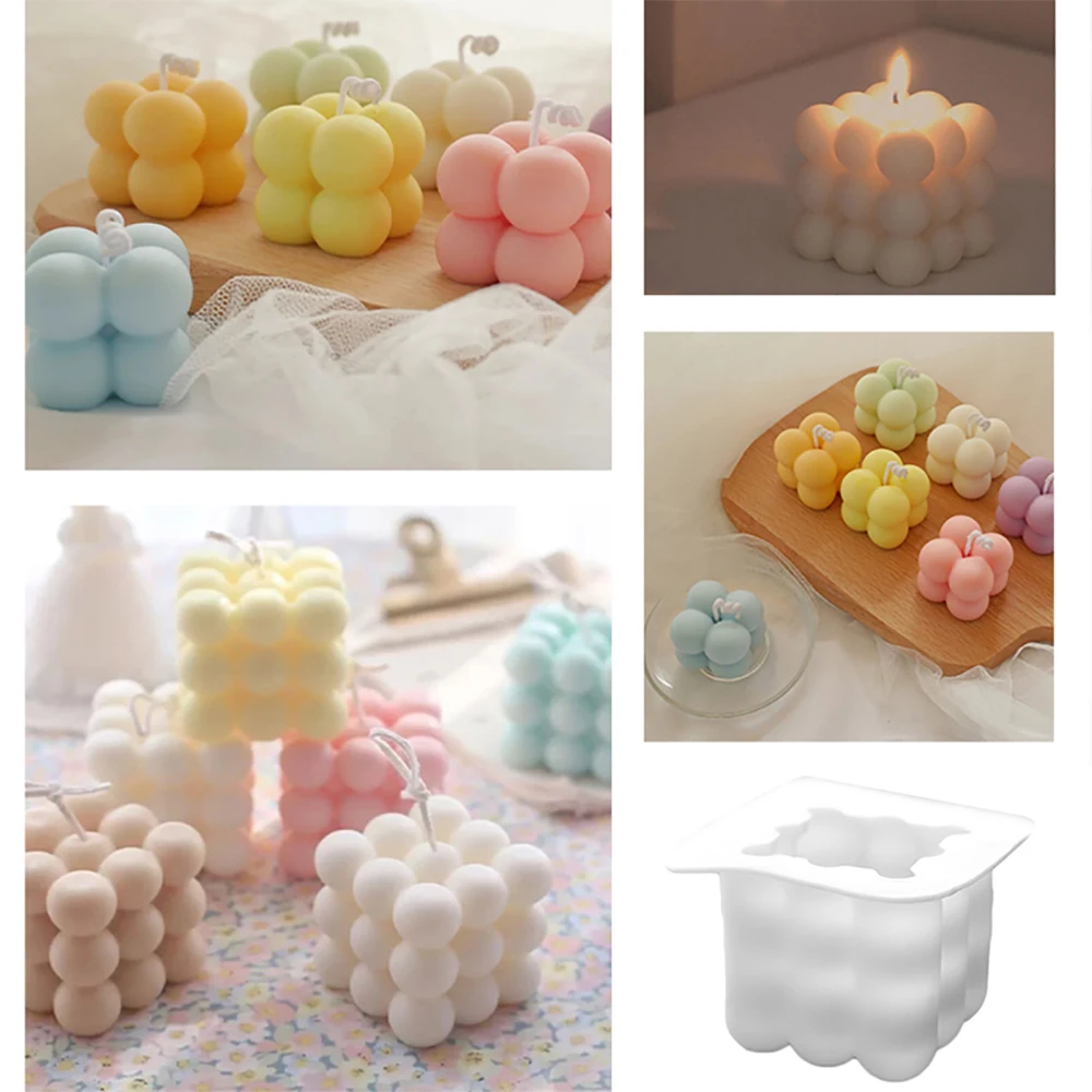 

3D Cube Silicone Candle Mold Square Bubble DIY Non-Stick Kitchen Dessert Cake Tray Oven Safe Cake Molds Baking Tools