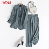 tangada 2021 fashion simple office lady causal blazer women high waist solid suits straight pants women two pieces set 6d112