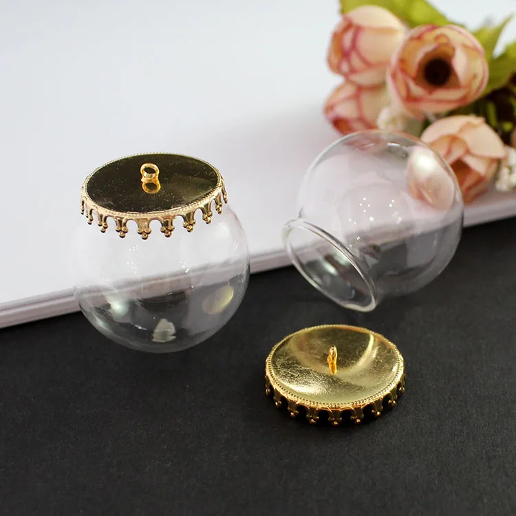 6 шт 25/30 мм шар Стекло глобус-бутылка Подвески Пустые полые стеклянные шары Стекло пузырь ювелирные аксессуары-кулоны - Окраска металла: 30MM Ball Gold Cap