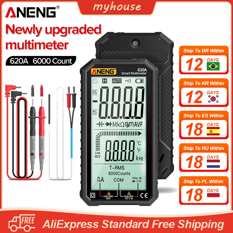 

ANENG Digital Multimeter 620A LCD 6000 Counts DC AC Current Voltage Capacitance Ohm Diode Multimetro NCV Hz Live Wire Tester