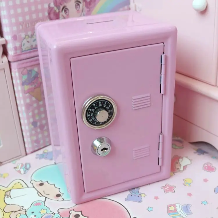 

Metal Mini Cabinet Money Storage Box Pink Desk Decorative INS Safe Box Organizer Iron Box Coins Piggy Bank Kawaii Storage Box