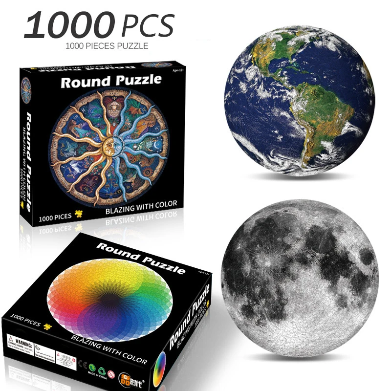 

Round Puzzle Moon/ Earth Puzzle 1000 Pieces Difficult For Adult Kids Planets Jigsaw Toys Educational Dropshipping Game Gift