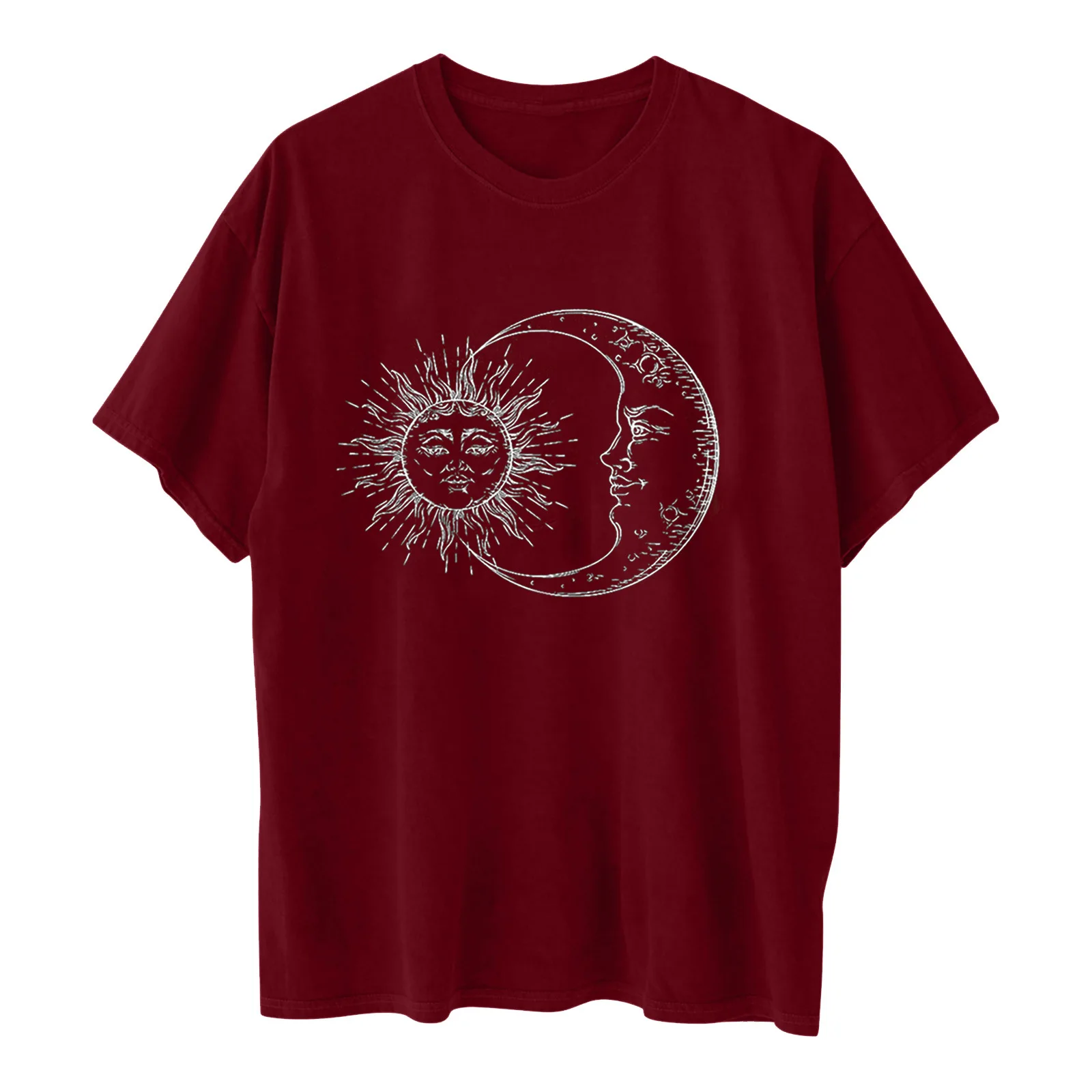 

Spring and summer mandala sun and moon print round neck simple casual fashion short-sleeved large size loose T-shirt