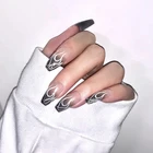 24 шт.компл. темно-Черные накладные ногти в стиле панк с квадратной головой огненный узор блестящие поддельные ногти с клеем полный дизайн ногтей Советы Инструменты для маникюра