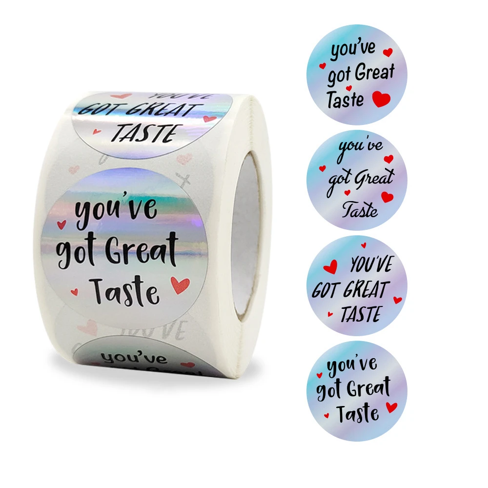 

1.5 Inch 500 Pcs/Roll Rainbow Laser You've Got Great Taste Label Stickers for Gift Card Package Party Birthday Bakery Wrapping