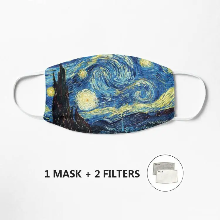 

Маска «Звездная ночь» Винсента Ван Гога, хлопковая маска для лица, маска для езды на велосипеде, лагеря, моющаяся многоразовая маска