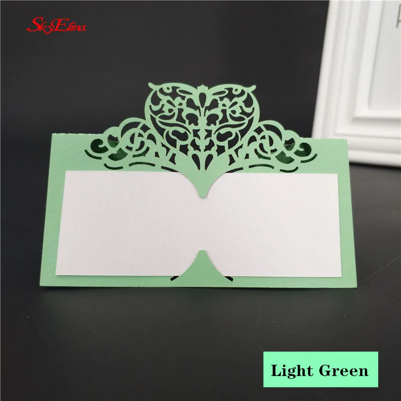 light green 10/50/100 шт. Свадебные карточный стол Бумага лазерная резка стол в форме сердца визитная карточка места Свадебная вечеринка украшения пользу место карты - Цвет: light green