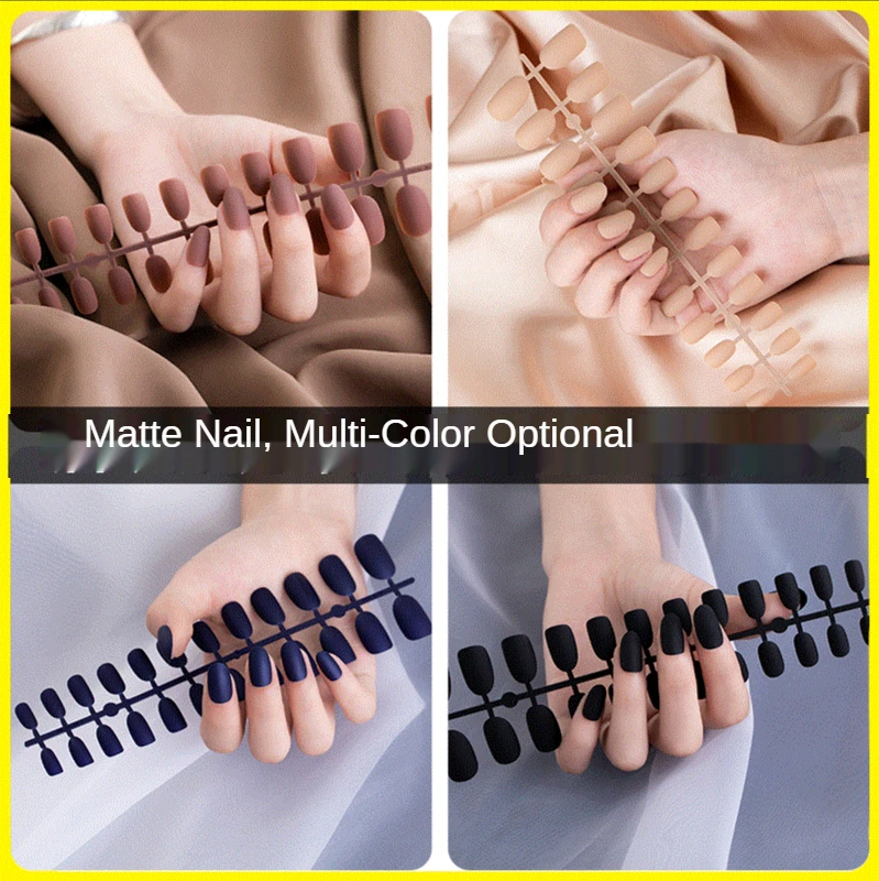 

matte frosted fake nails 24 pieces press on medium false nails nail art tip artifical nails jelly gel glu