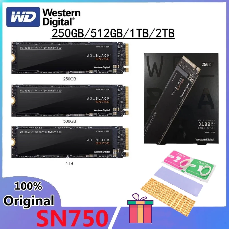 

Western Digital WD SN750 2TB 1TB 500GB 250GB SSD M.2 2280 NVMe PCIe Gen3*4 Internal Solid State Drive Black 3D Nand