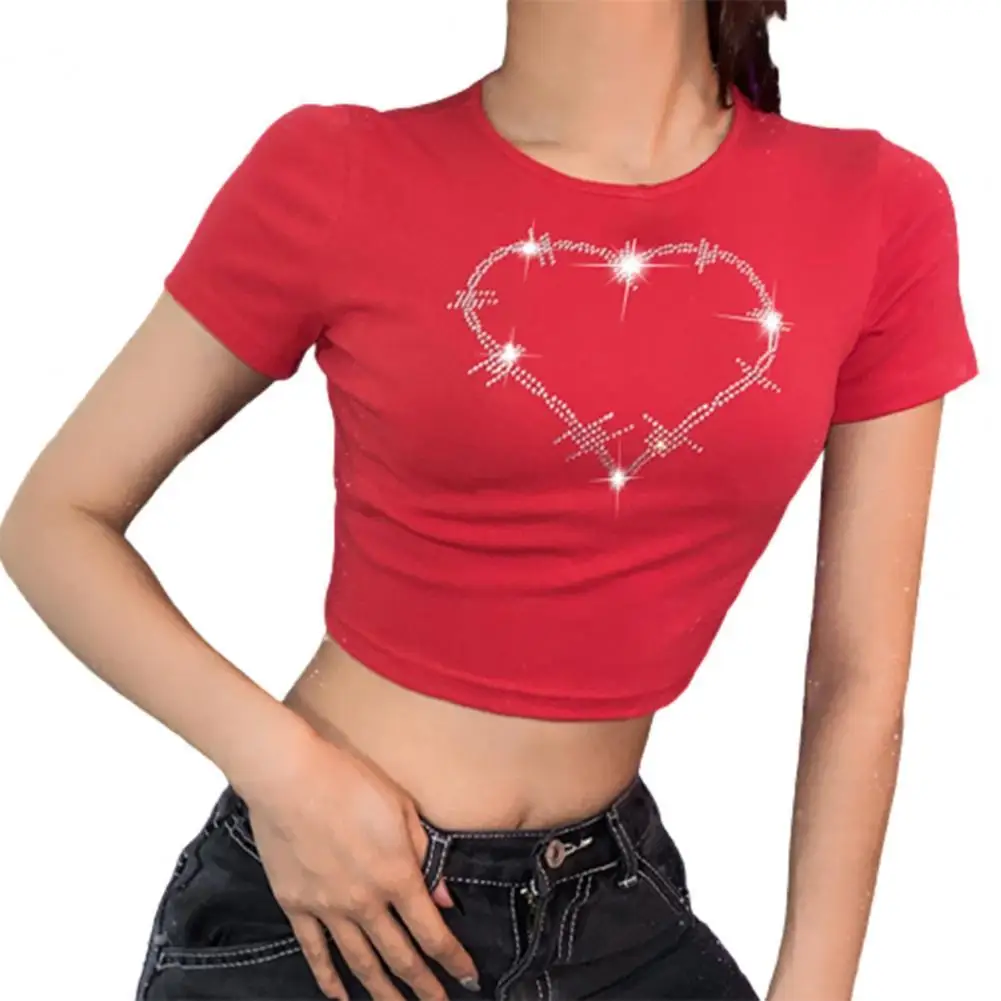

Женская футболка износостойкая эластичная летняя облегающая Милая Короткая Блузка с сердечками для работы Повседневная Блузка Топ Мягкий ...