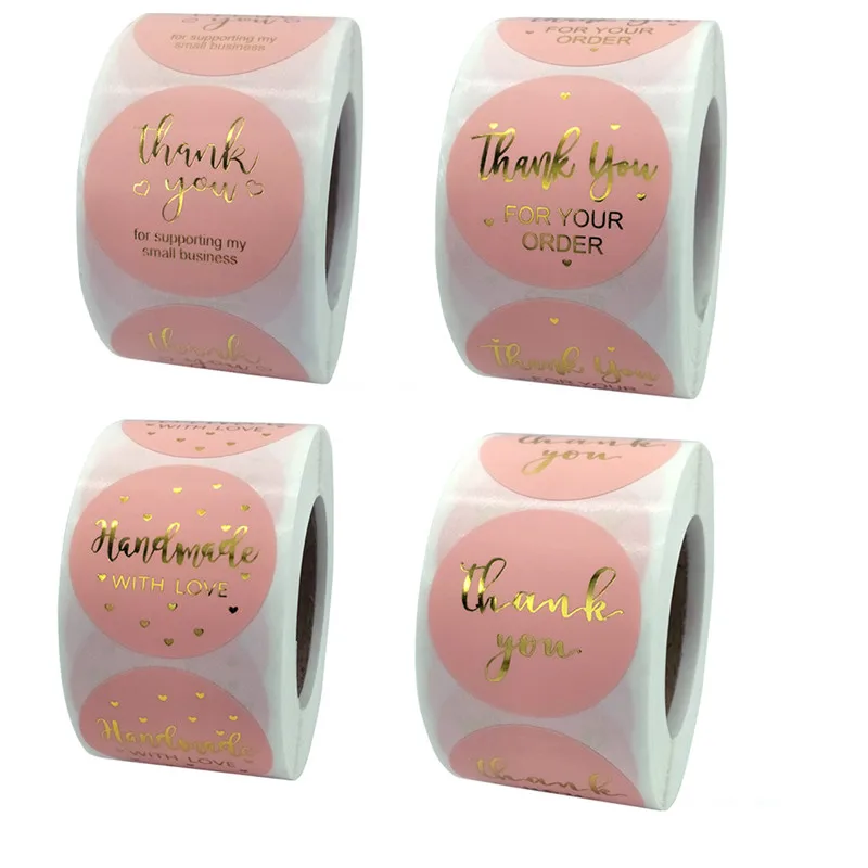 

500Pcs 3.8cm Round Labels Kraft Paper Thank You Sticker Dragees Candy Flower Garland Gift Box Cupcake Packaging Wedding Stickers