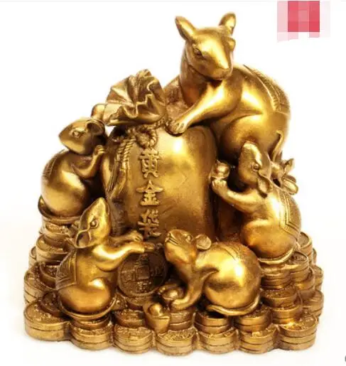 Латунная установка мыши Fengshui пять крыс счастливый Золотой кенгуру счастливые