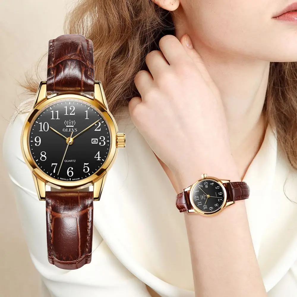 

Женские часы OLEVS 2020, лучшие брендовые Роскошные водонепроницаемые стандартные повседневные часы с кожаным ремешком и японским механизмом, ...