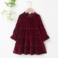 autumn winter 2021 new girls dress long sleeve velvet turtleneck wine red black pleated solid cute sweet baby vestidos 2 6t