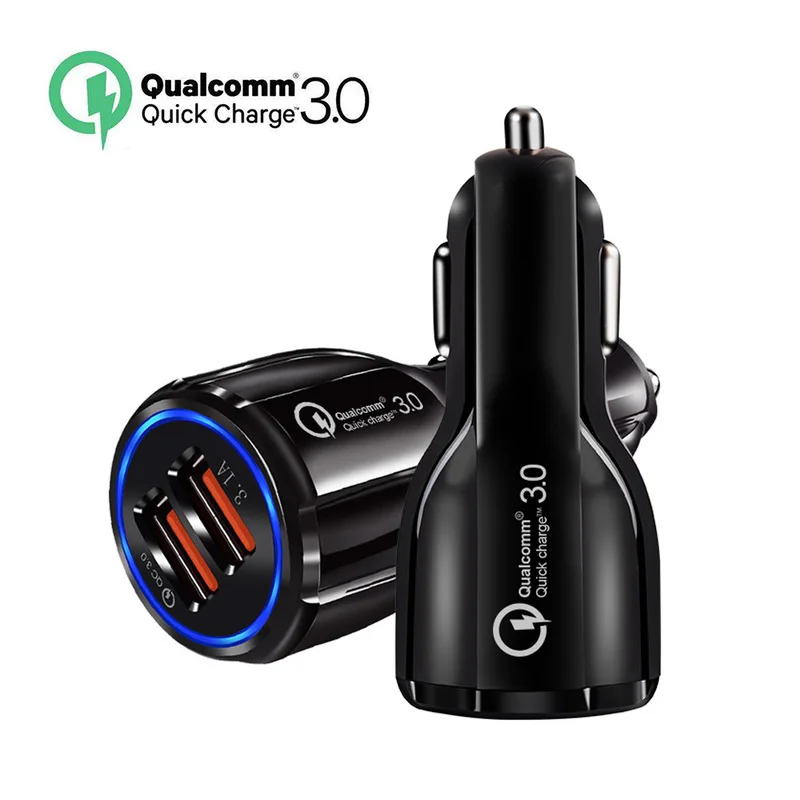 2 Usb порта автомобильное зарядное устройство Быстрая зарядка QC3.0 Быстрая Зарядка адаптер двойной USB Автомобильное зарядное устройство для IPhone Micro usb type C кабель зарядное устройство