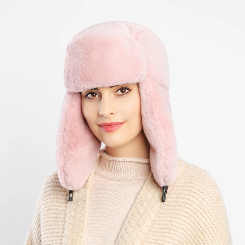 Женская зимняя шапка 2020 с откидным ушком искусственный мех искусственная кожа