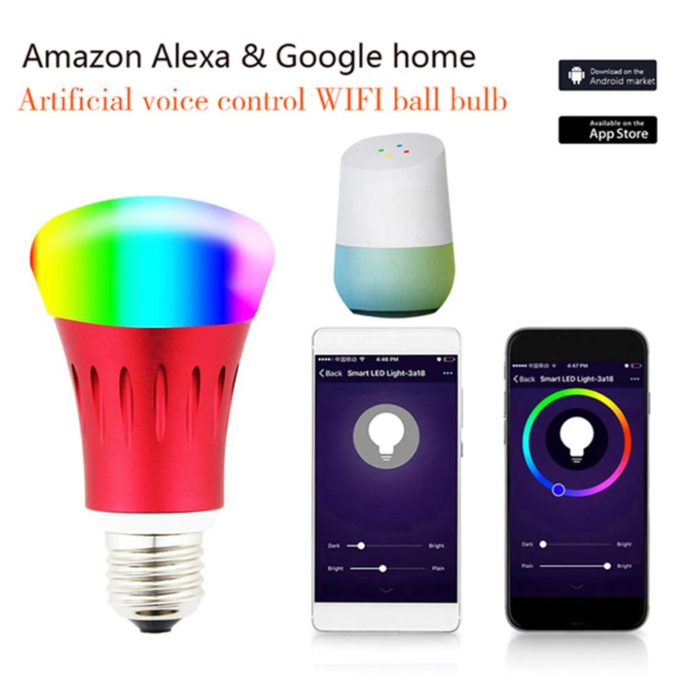 AC85-265V 9W RGBCW Wifi Smart Bulb E27 B22 E26 E14 Mobile Phone APP Remote Control With Alexa Google Home