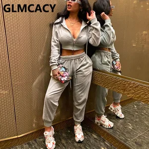 Женские шикарные спортивные костюмы в стиле хип-хоп, укороченный топ на молнии, толстовки и повседневные брюки, комплект