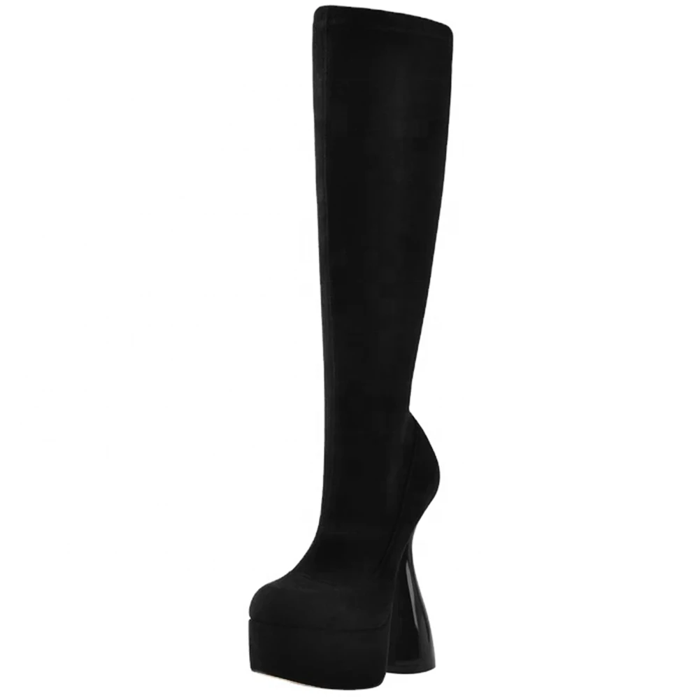 

SARAIRIS High Heels Women Shoes Boots Black Knee High Boots High Strange Style Heels Chunky Platform 2021 New Spring Autumn
