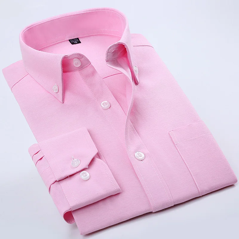 

Men's Patch Chest Pocket Dress Shirts Long Sleeve Solid Basic Formal Business Work Office White Male Tops Shirt