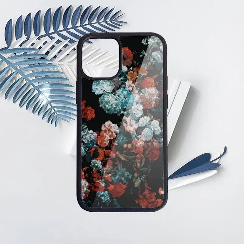 

Vintage Flower art pattern Phone Case PC for iPhone 11 12 pro XS MAX 8 7 6 6S Plus X 5S SE 2020 XR Luxury brand shell funda