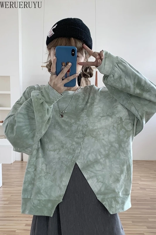 

WERUERUYU Tie-dye Women Printed Tie-dye Sweatshirt Long Sleeve Pullover Tops Blouse 2020
