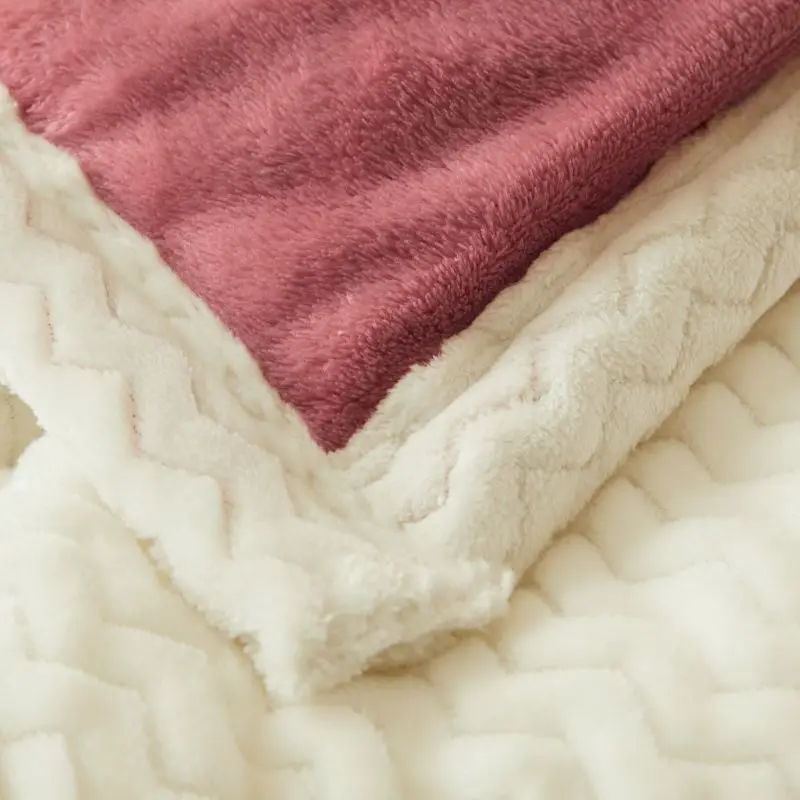 Winter Thicken Flannel Blanket for Beds Solid Color Stripe Throw Single/Queen/King Size Pink Bedspreads Soft Warm | Дом и сад