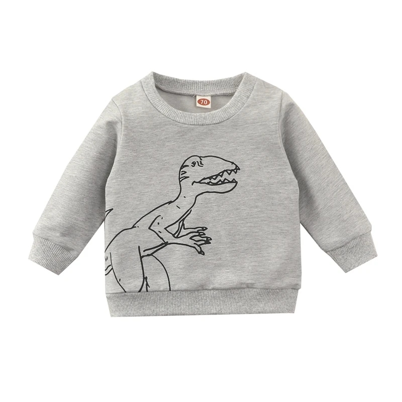 

Повседневный свитшот для новорожденных, осенне-весенний пуловер с длинным рукавом и круглым вырезом и принтом динозавра для маленьких маль...