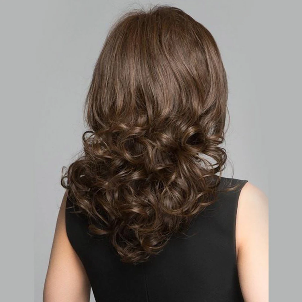 

WEILAI Brown Wig Synthetic Fiber Heat Resistant Long Curly Hair Women Women's Salon Inclined Oblique Bangs Party Wig