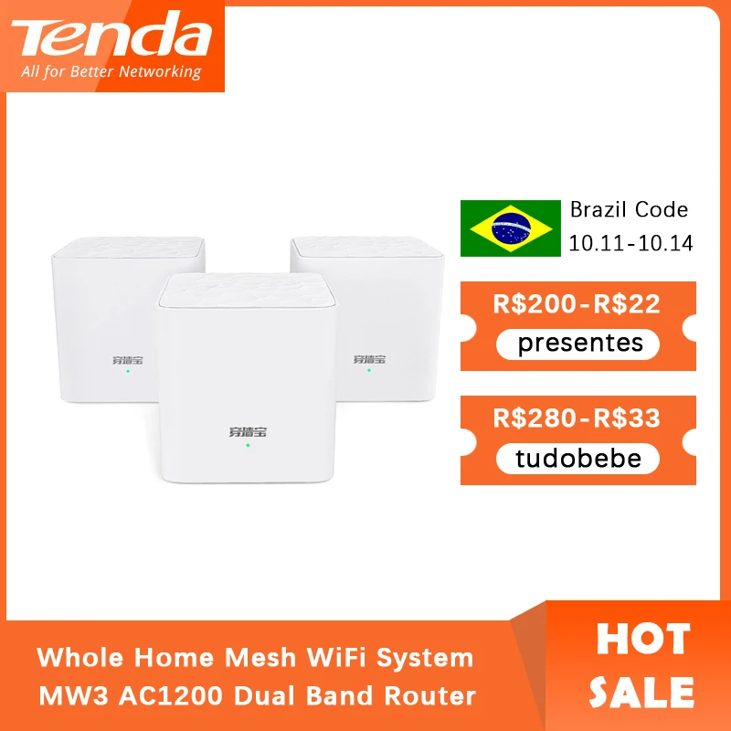 

Tenda Nova MW3 Wifi Router AC1200 Dual-Band for Whole Home Wifi Coverage Mesh WiFi System Wireless Bridge, APP Remote Manage