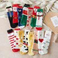 coral fleece socks half fleece womens socks christmas socks korean thick warm couple socks cute cartoon snow socks womens sox
