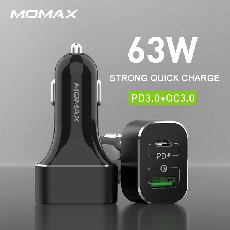 MOMAX elite PD ноутбук быстрая зарядка автомобиль (63 Вт) двойное оборудование с быстрой