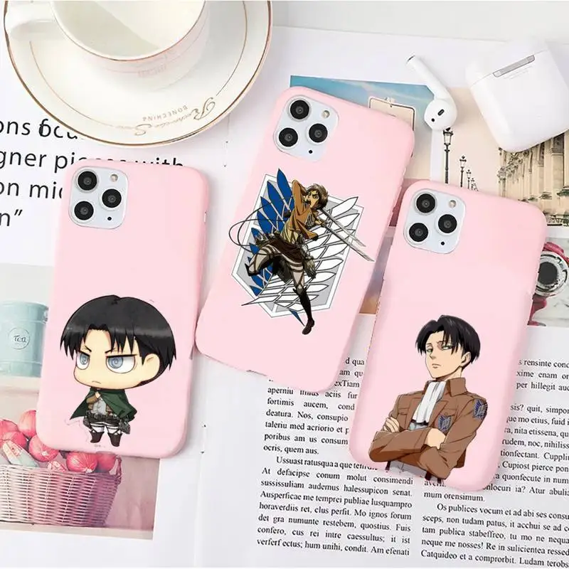 

attack on titan Phone Case Pink Candy Color for iPhone 6 7 8 11 12 s mini pro X XS XR MAX Plus