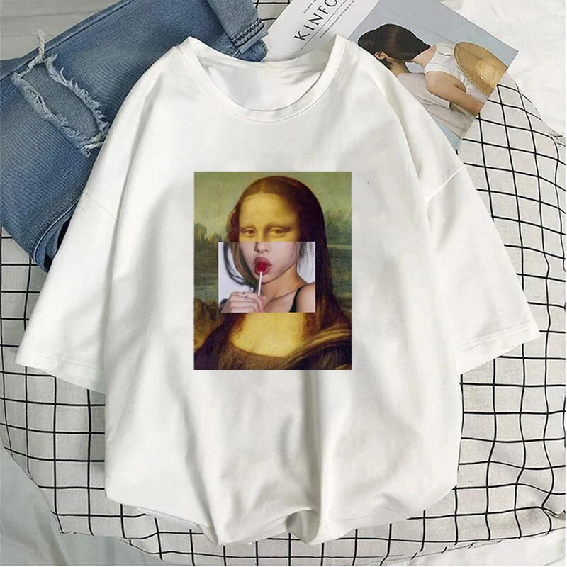 Летняя Милая женская футболка с принтом Моны Лизы spoof веселая Повседневная