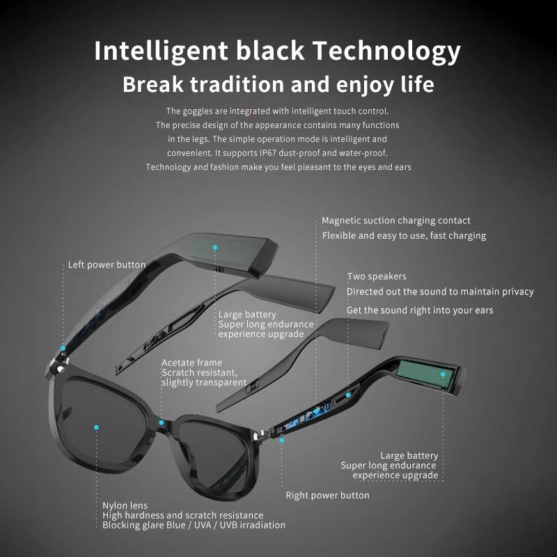 저렴한 스마트 블루투스 안경 지능형 5.0 안경 TWS 무선 음악 이어폰 안티 블루 편광 렌즈 선글라스