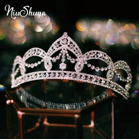 niushuya bridal hair jewelry zircon crystal tiara queen pageant crown women rhinestones diadem headband for party wedding