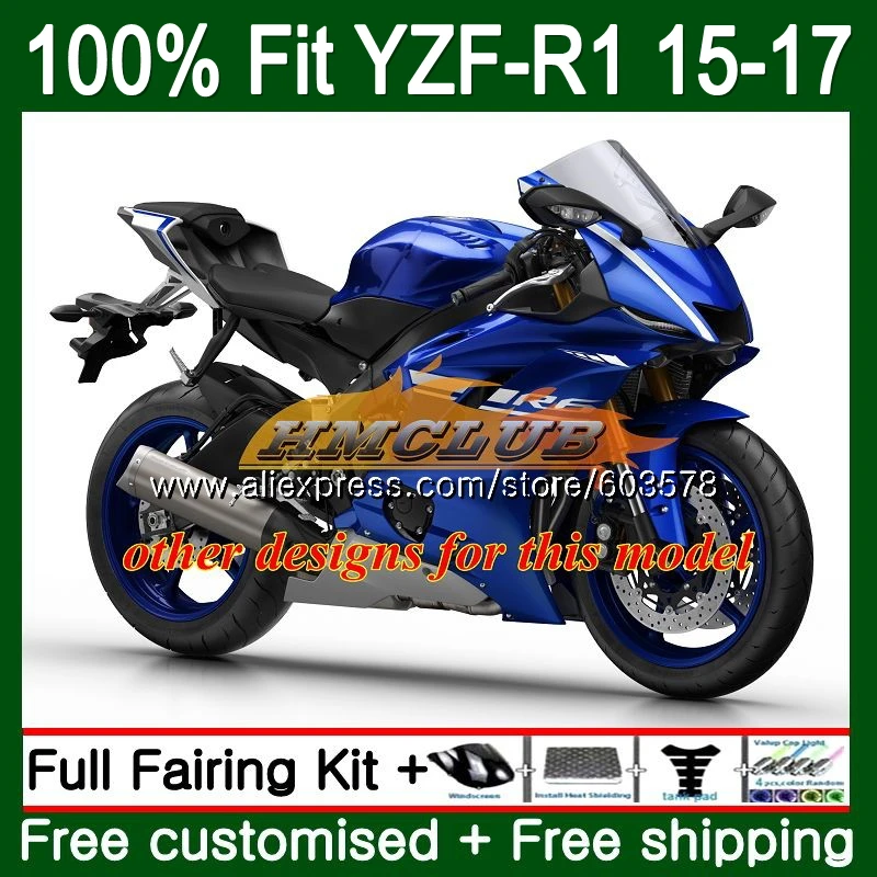Инъекций для YAMAHA YZF R1 1000 2015 2016 2017 127CL. 9 цвет: черный синий R 1 YZF1000 YZFR1 15 16 17 обтекатель