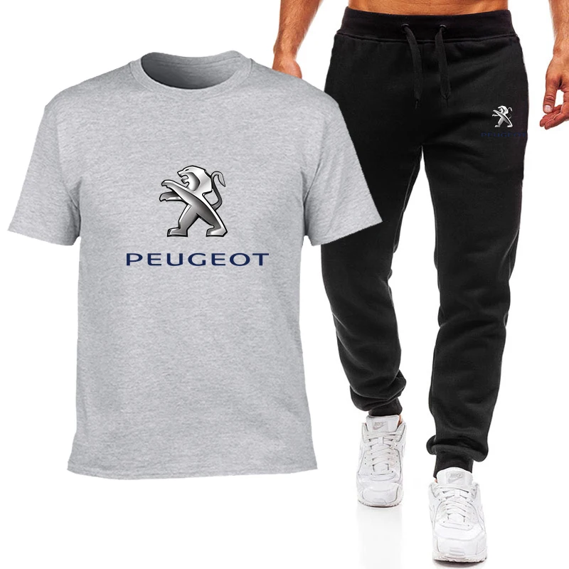 

2021Summer New Men's T-Shirt Peugeot Car Logo Cotton Round Neck Short Sleeve Fitness Sports Pants Fashion Casual Wear Men's Suit