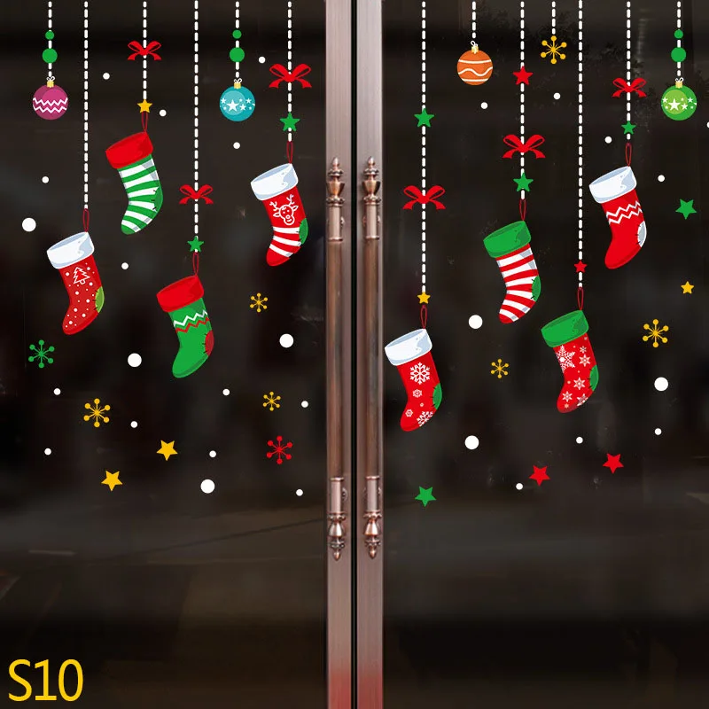 S10 Merry Christmas Snowflake Window Sticker Frozen Party Winter Wall Stickers DIY Happy New Year Xmas Decor Shop Window Ornaments - Color: S10