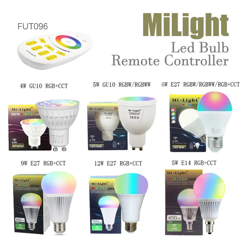 Светодиодная лампа MiLight 4/5/6/9/12 Вт GU10 E14 E27 RGBW/WW RGBCCT | Лампы и освещение