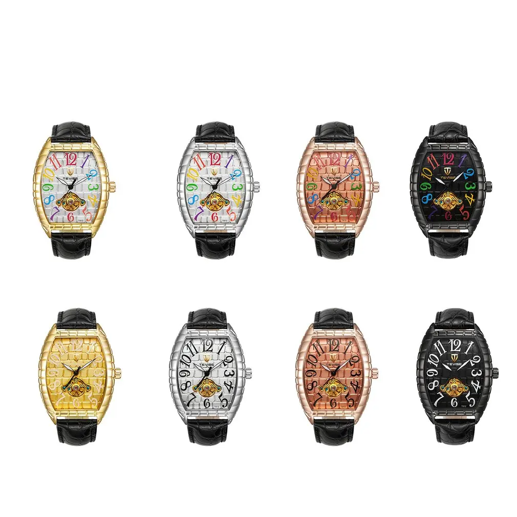 TEVISE классические мужские часы из кожи аллигатора Tourbillon автоматические