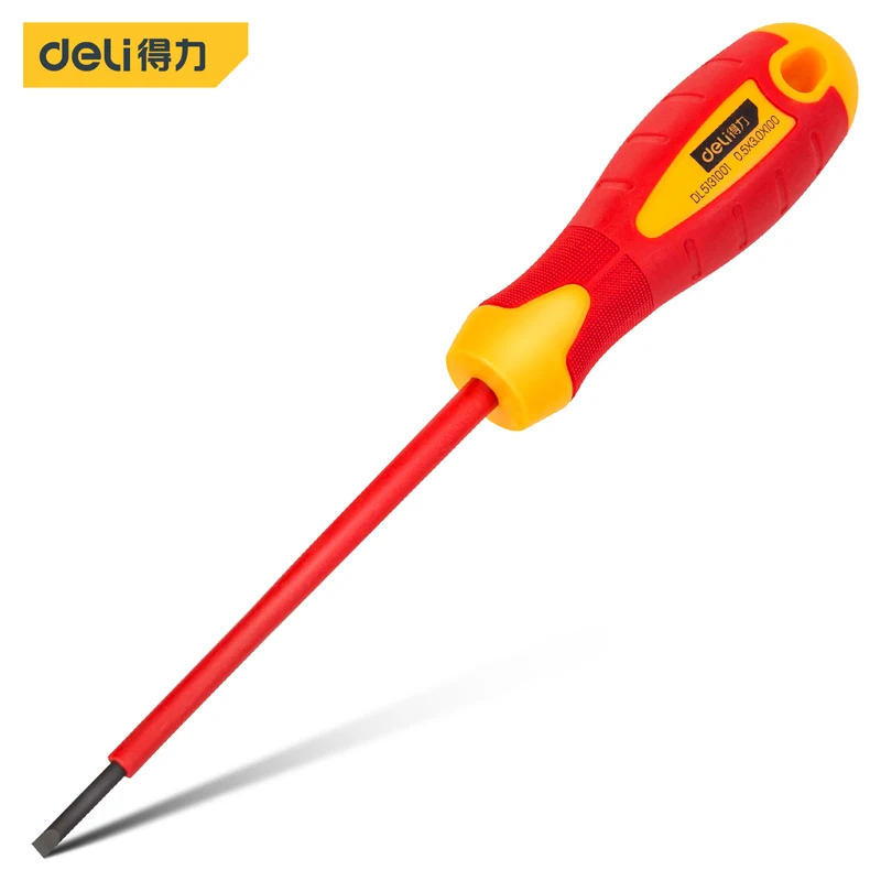 

Deli Multi-Purpose Insulated Screwdriver CR-V High Voltage 1000V Magnetic Slotted Screwdriver Durable Hand Maintenance Tools