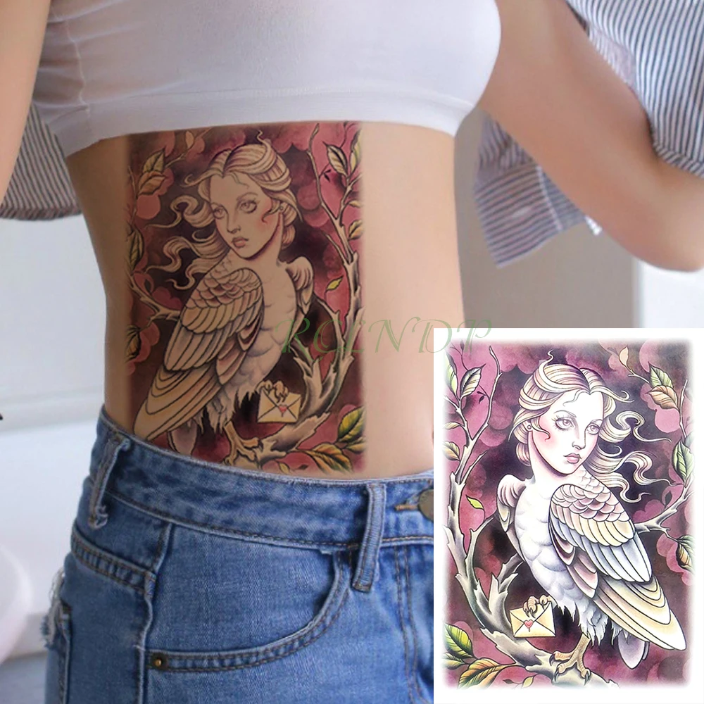 Водостойкая Временная тату-наклейка птица красивая девушка фальшивая тату