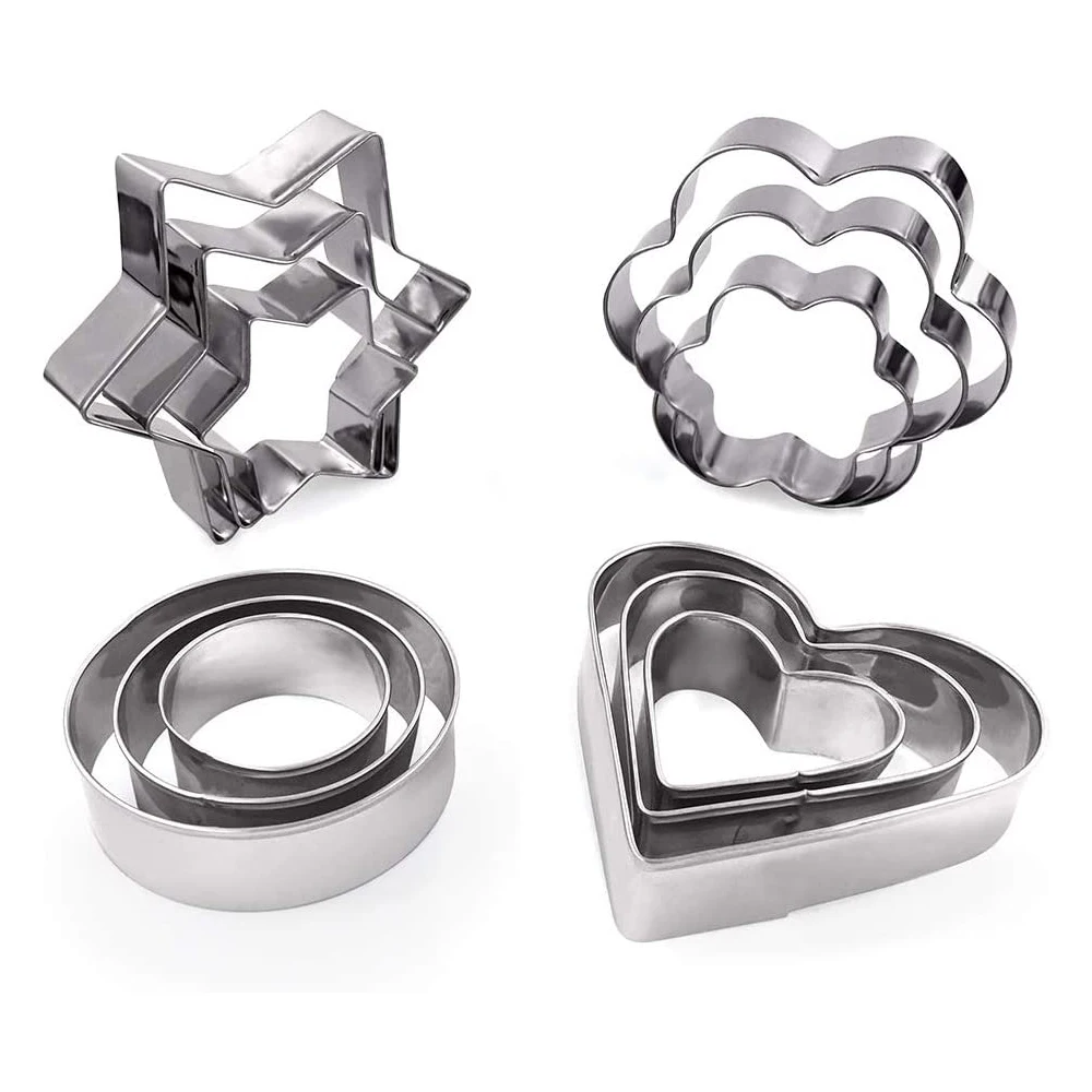 

Cookie Cutters 12Pcs/Set Kitchen Bakeware Moulds Stainless Steel Star Heart Round Flower Christmas Fondant Pastry Decorating