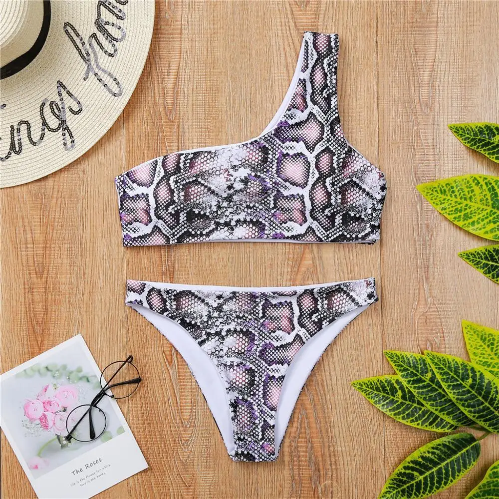 Новый купальник со змеиным принтом купальный костюм на одно плечо женский