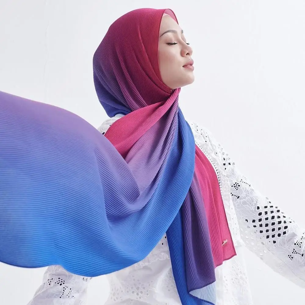 

fashion Gradient color crinkle chiffon scarf hijab for women long muslim headscarf turban islamic head wraps Malaysia hijabs