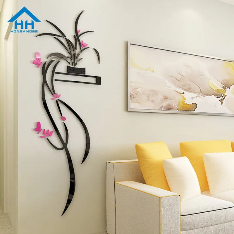 Creative 3D Acrylic Orchid Flower Wall Sticker Self-adhesion Home Decor Living Room TV Background Decals Decorations | Дом и сад