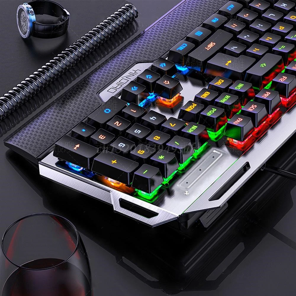 

104Keys USB 7 Color RGB Aluminum Alloy Esports Gaming Keyboard with Mobile Phone Stand Volume Adjustment Knob