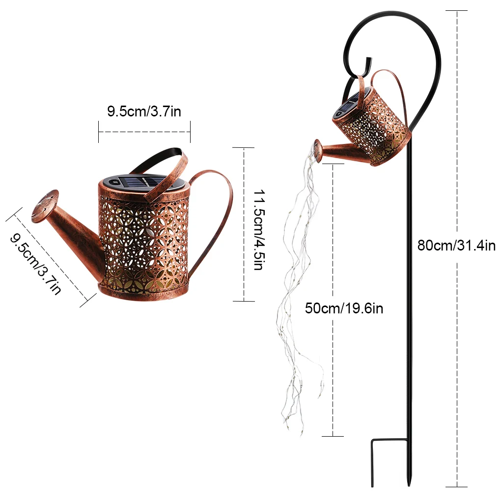 

Outdoor Solar Watering Can Ornament Lamp Garden Art Light Decoration Hollow-out Iron Shower LED Lights String Garden Decorations