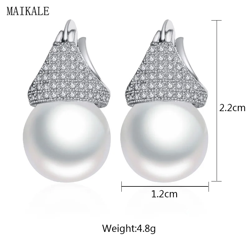 Женские серьги с пресноводным жемчугом MAIKALE большие гвоздики золотого и